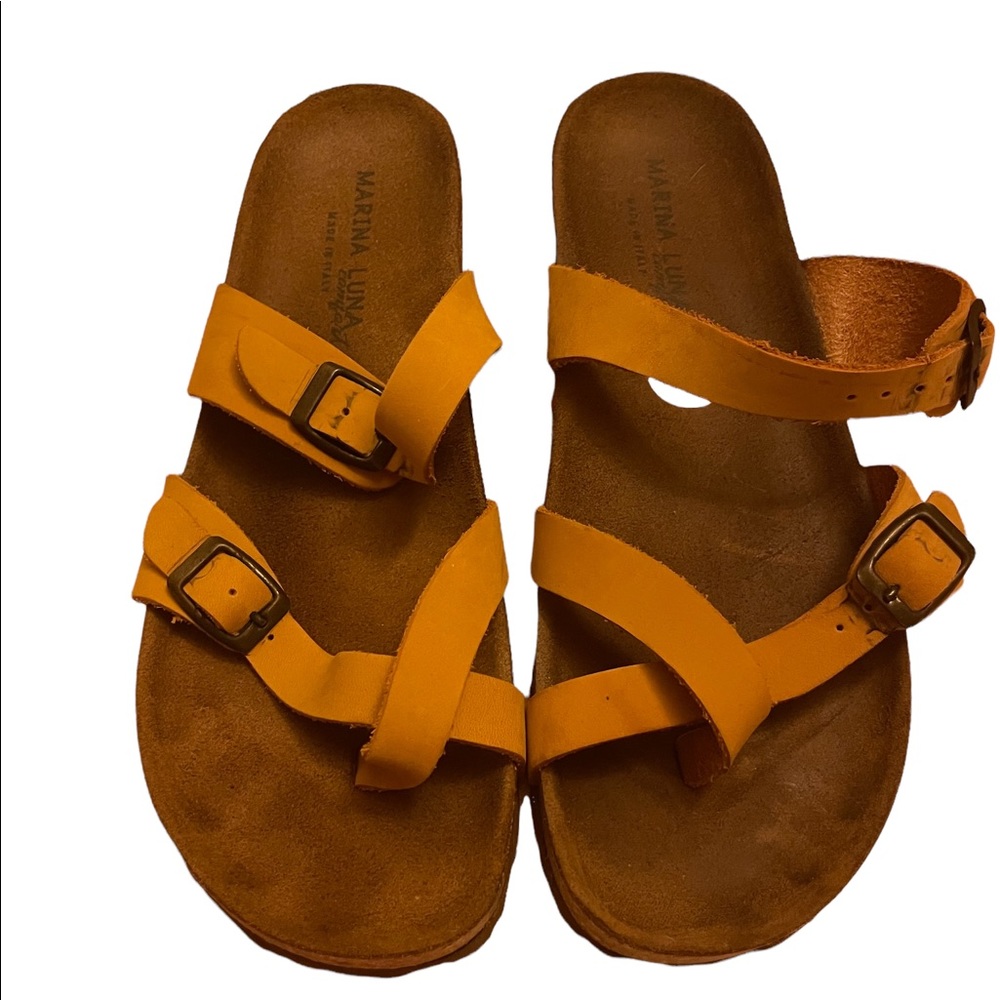 Marina Luna Mustard Orange Double-Buckle Sandals